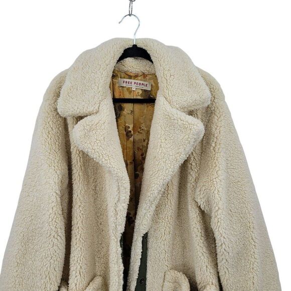 Free People Tessa Teddy Coat M Cream Faux Fur Longline Duster Glam OB1064886 - Picture 5 of 14